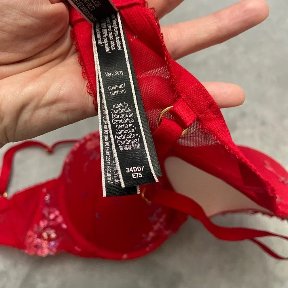 New! Victoria's Secret Very Sexy Red Mesh Lace Strappy Push Up Bra 4905